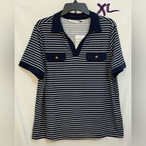 Navy and White Striped Polo Shirt